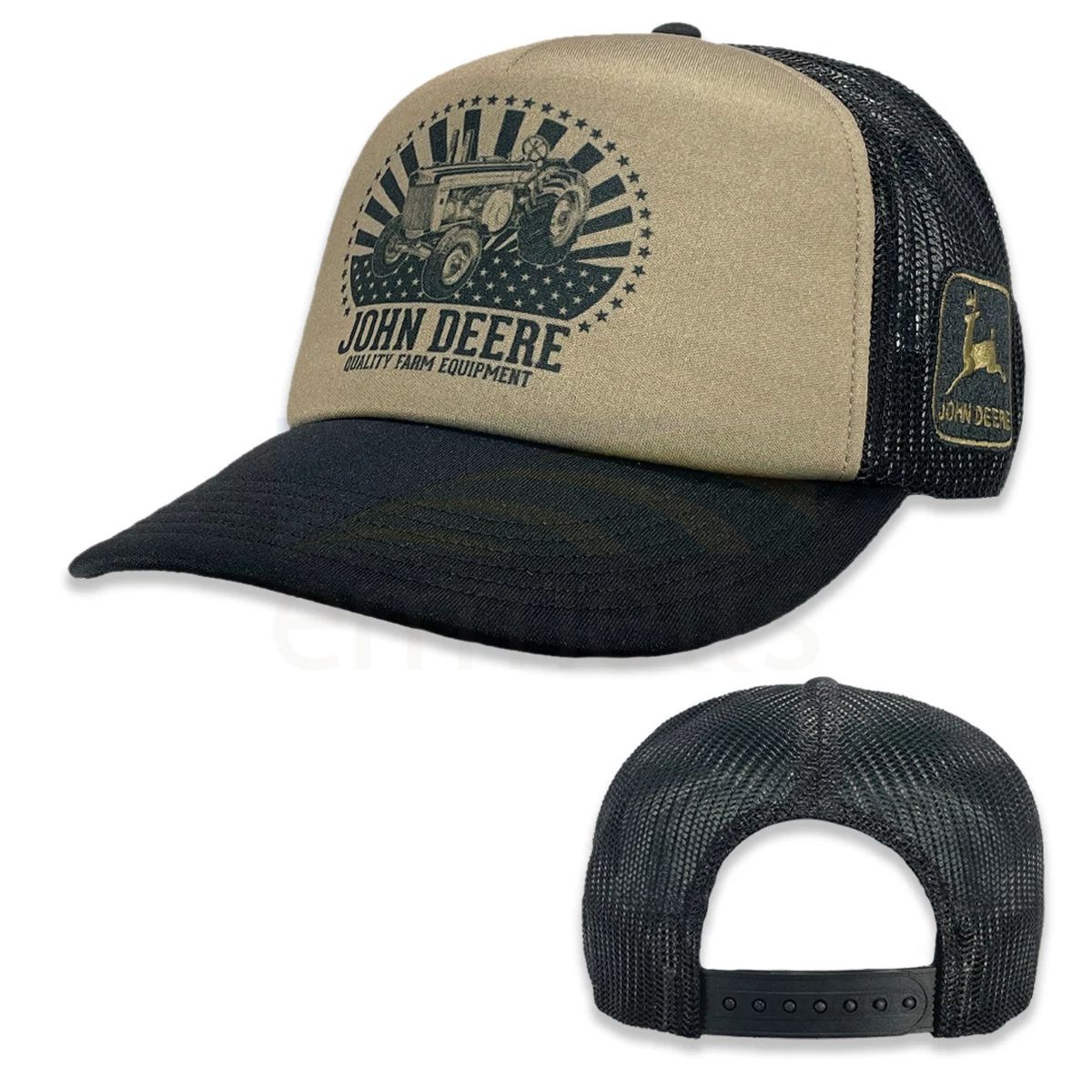 John Deere Black & Olive Foam Front Trucker Cap with Tractor Stars and ...