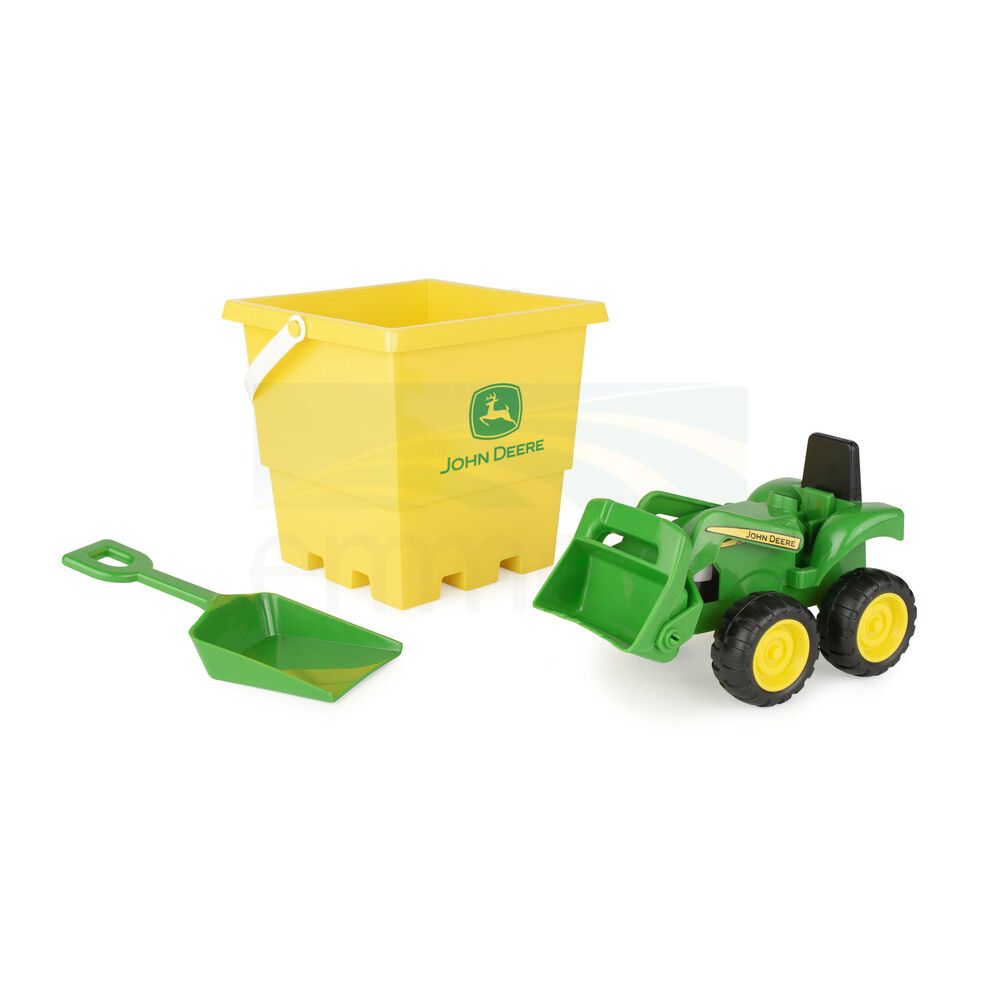 John Deere 15cm Sand Pit Bucket Set Green Tractor with Yellow Square Bucket Green Shovel 47339 Emmetts Shop